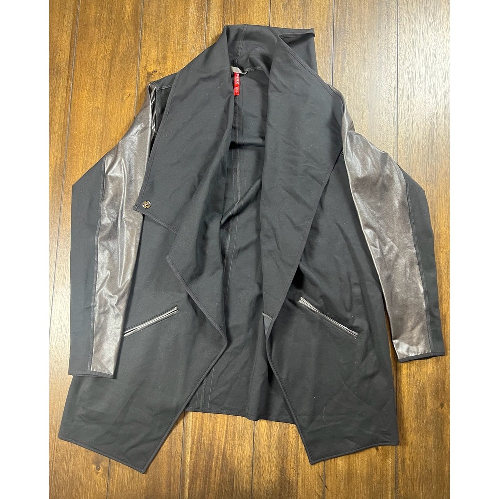 Spanx Black Drape Front Faux Leather Sleeve Jacket 50176R XL